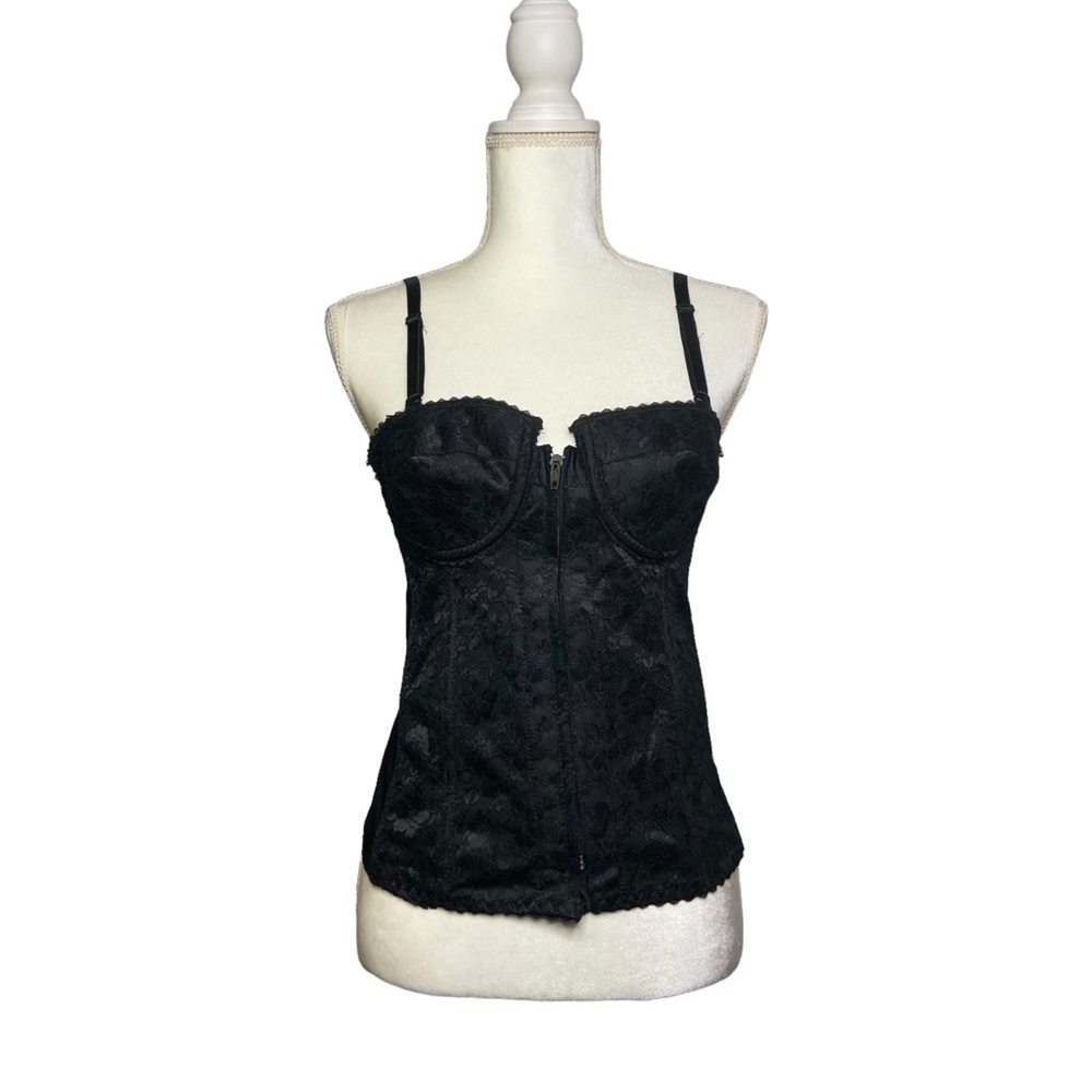 1980s Vintage Corset Lace & Satin Bustier Black Goth Dark Romance Steampunk